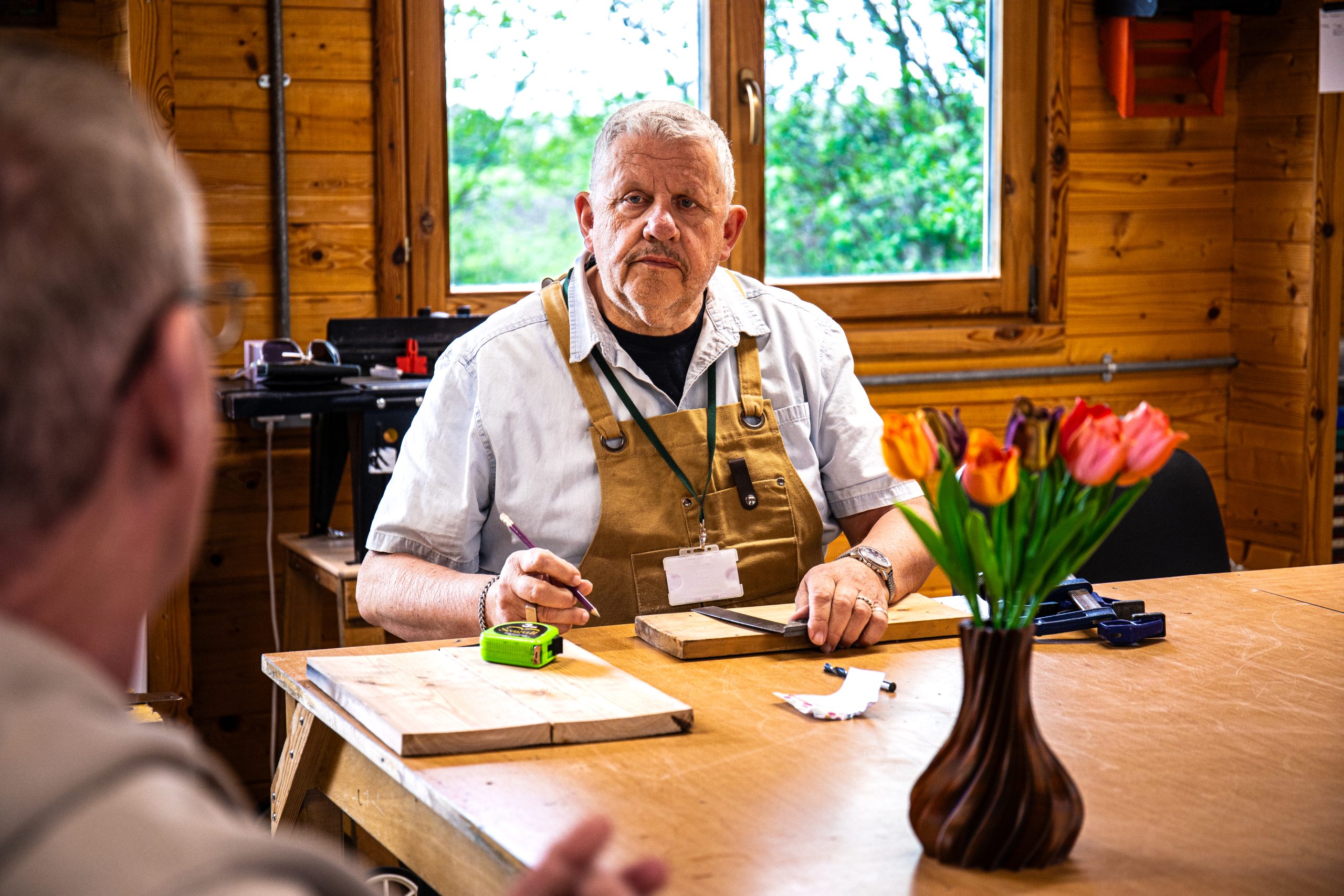 Patients at the Tapping House Norfolk Hospice Charity woodworking workshop